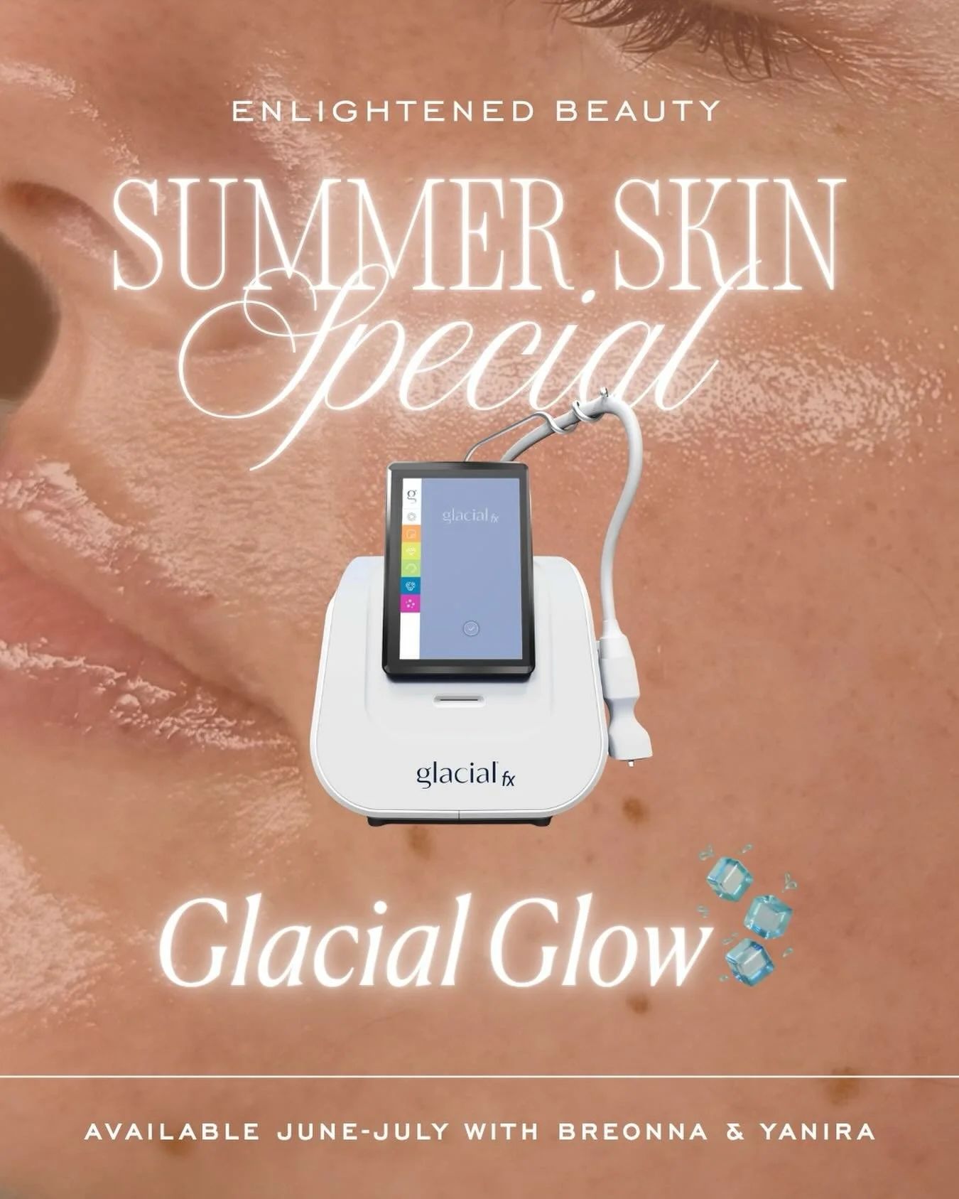☀️SUMMER SKIN SPECIAL🧊

Introducing our Glacial Glow facial - the ultimate treatment for cool, calm, glowing skin all summer long 🧊✨

The Glacial FX treatment is designed to deeply soothe, hydrate, brighten and refresh the skin while helping reduce