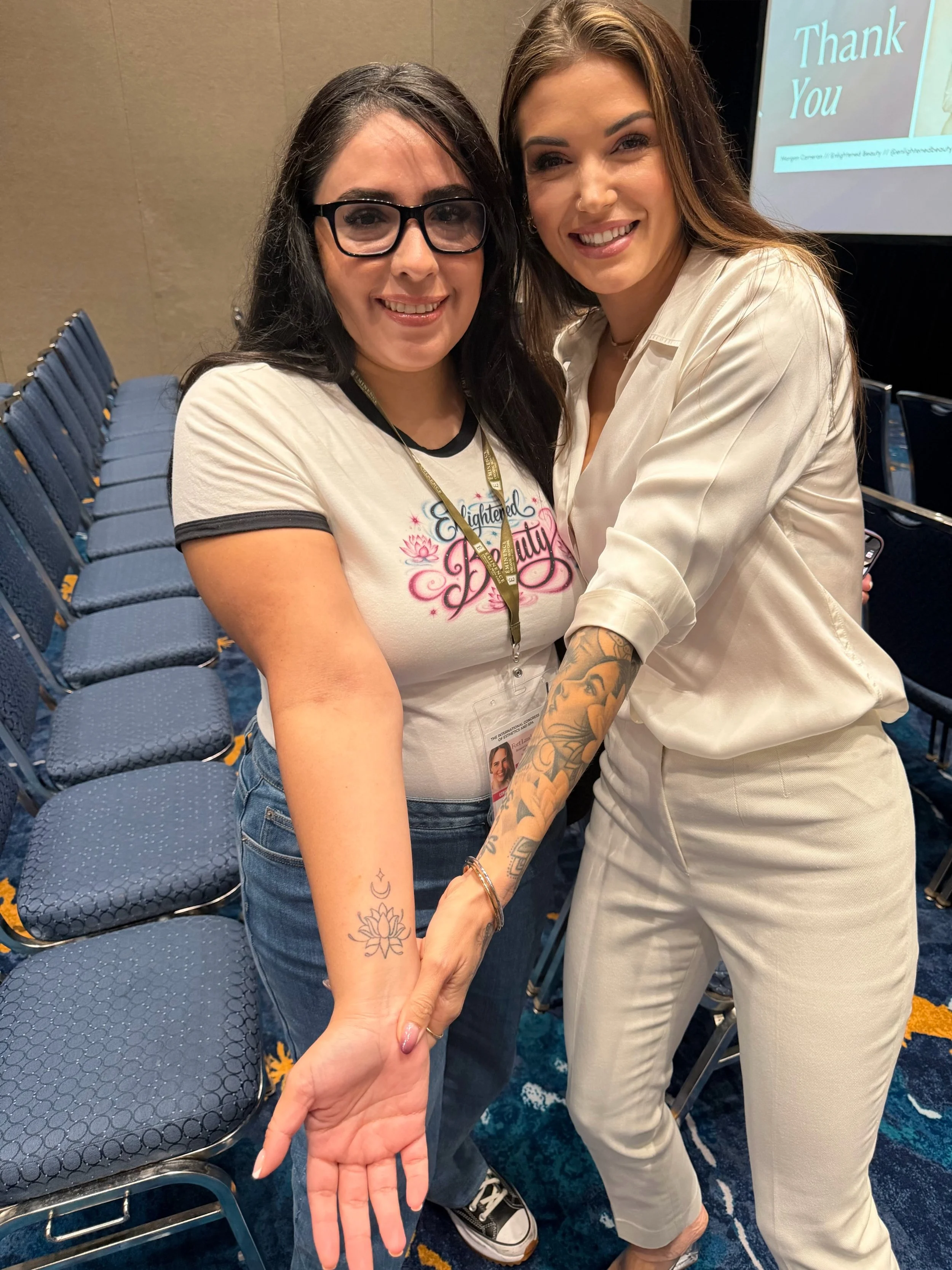 Try to tell me there is anything better than looking out in the crowd &amp; seeing another esthetician with your brand shirt &amp; business logo tattooed on them&hellip; I WILL F*CKING WAIT&hellip; ⏳🫠

#HIGHLIGHTS

ALL TATTOOS BY @jessatattoos 😮&zw