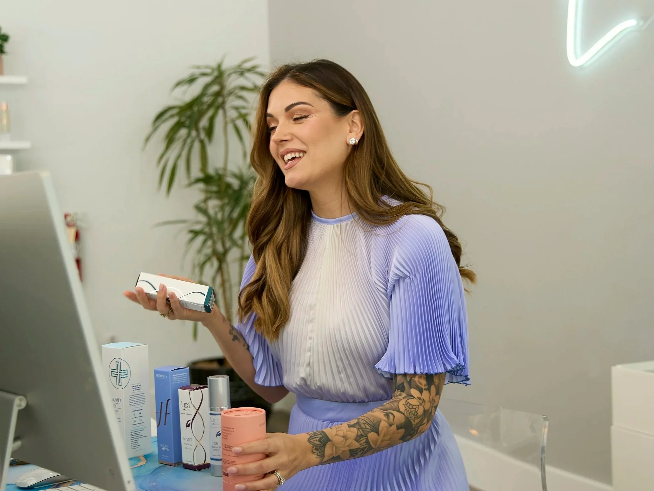 Esthetician doing a virtual call