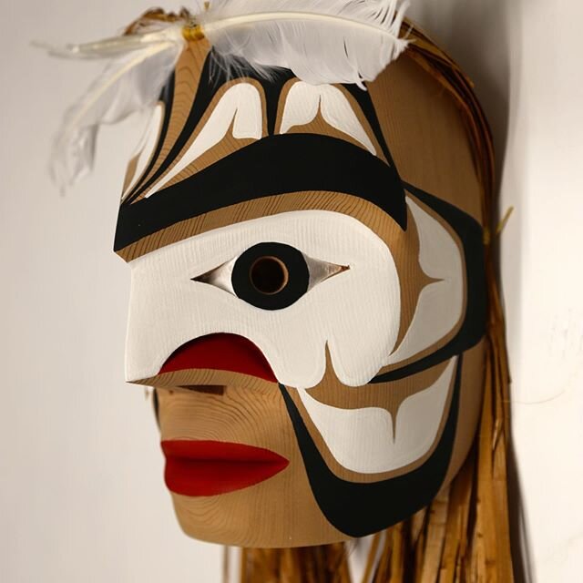 A beautiful new mask by Floyd Tate: &ldquo;Man in the Canoe&rdquo; 
Red Cedar, Cedar Bark, Feathers, Acrylic 
available on our website www.cedarhousegallery.com