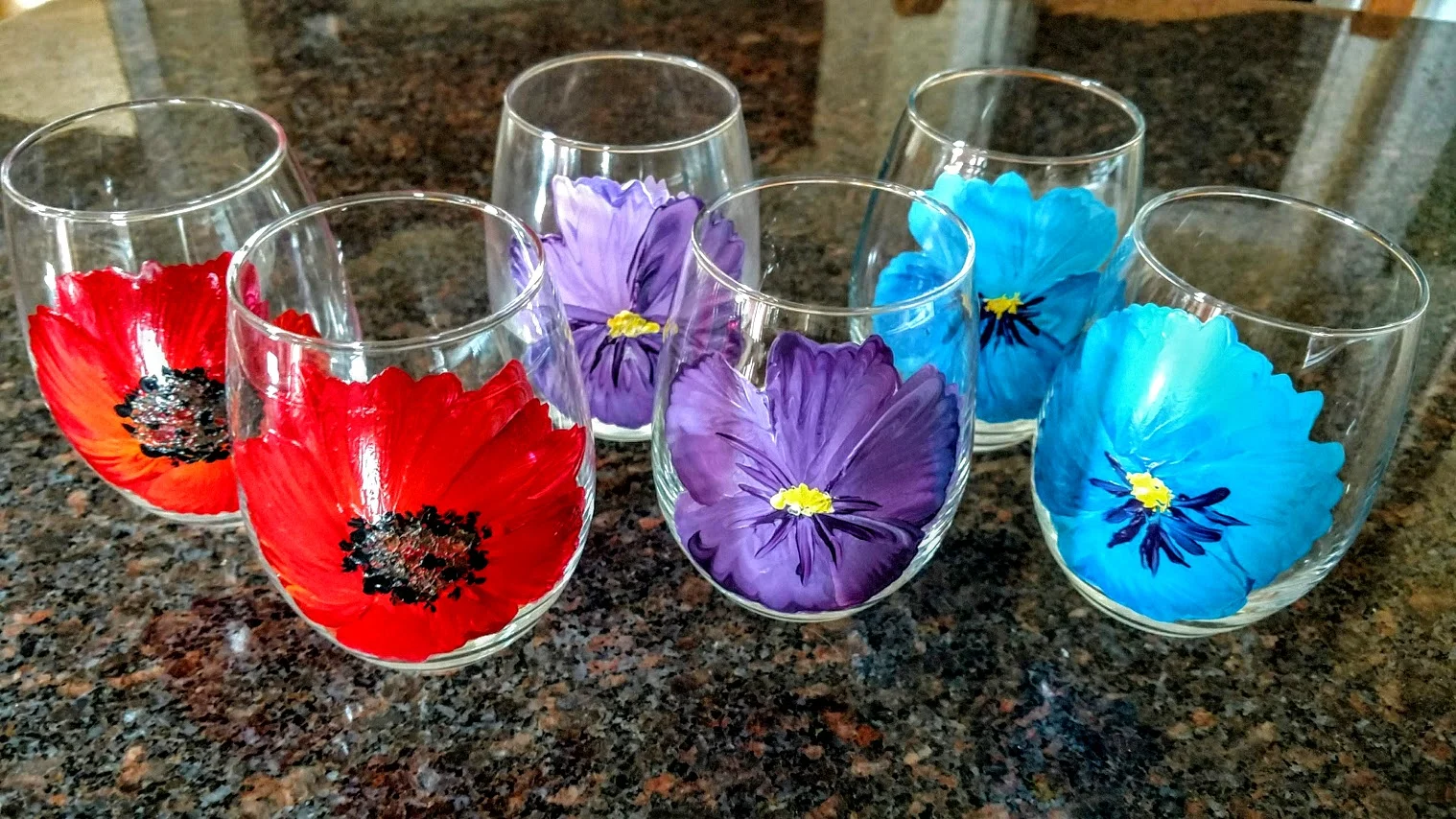 6 pc. stemless flower glasses