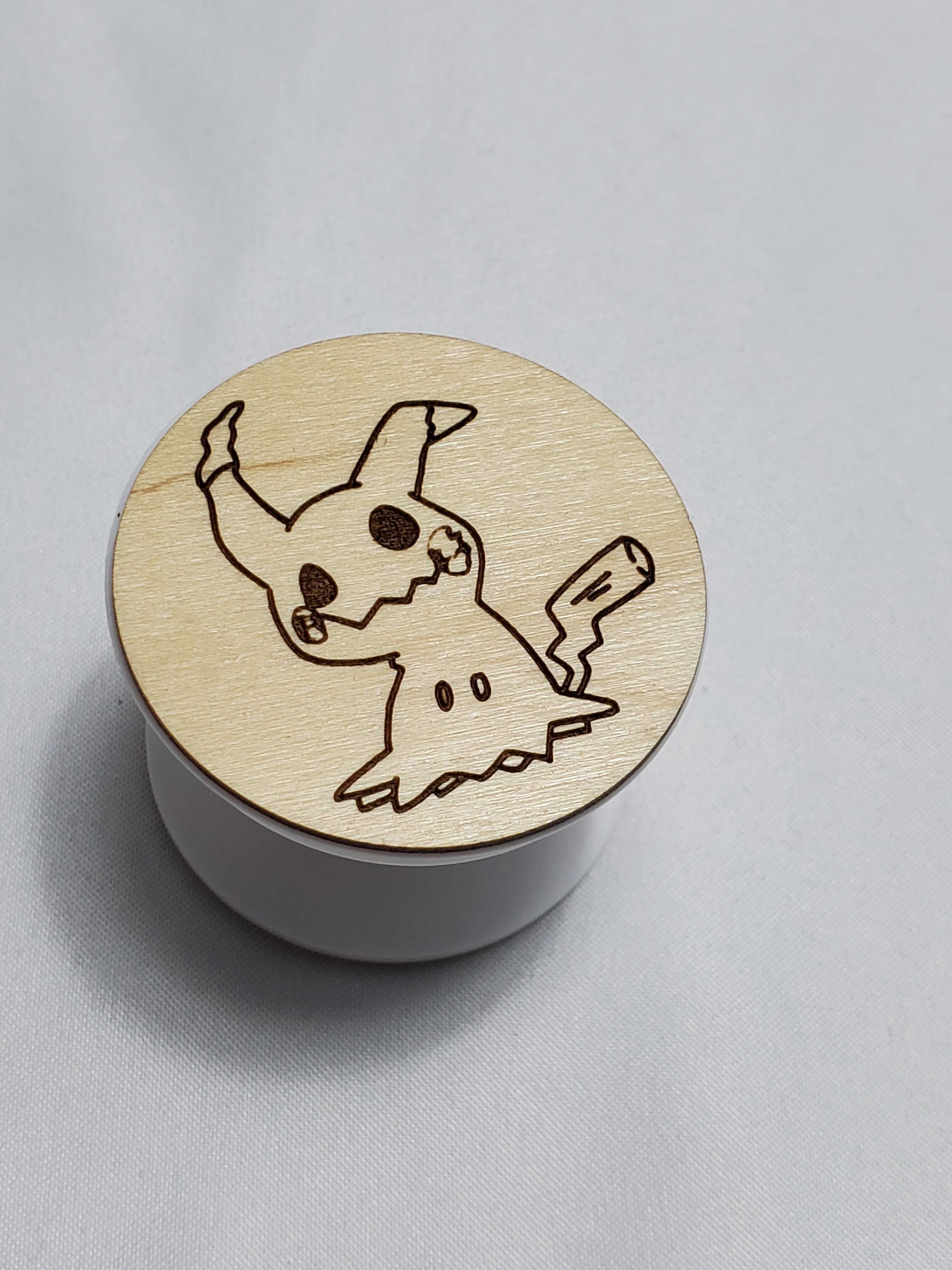 Pokemon Mimikyu Wooden Phone Holder Laser Engraved Legacy Cards