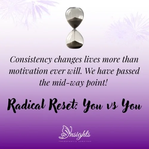 We just passed the halfway mark in the Radical Reset: You vs You Cohort!

✔️Week 1 - What&rsquo;s in Your Toolbox?
✔️Week 2 - Emotional Awareness 
✔️Week 3 - Communication &amp; Clarity
✔️Week 4 - Shifting Your Behavior 
✔️Week 5 - Who Are You? 
Week