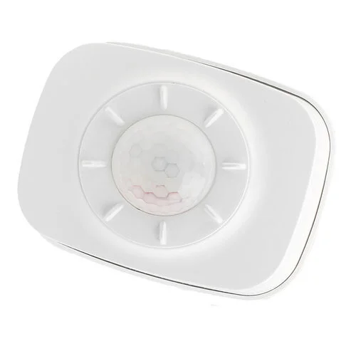 Ceiling-mounted passive infrared motion sensor with white housing and domed lens.