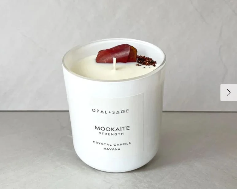 Opal + Sage Mookaite Jasper Crystal Candle