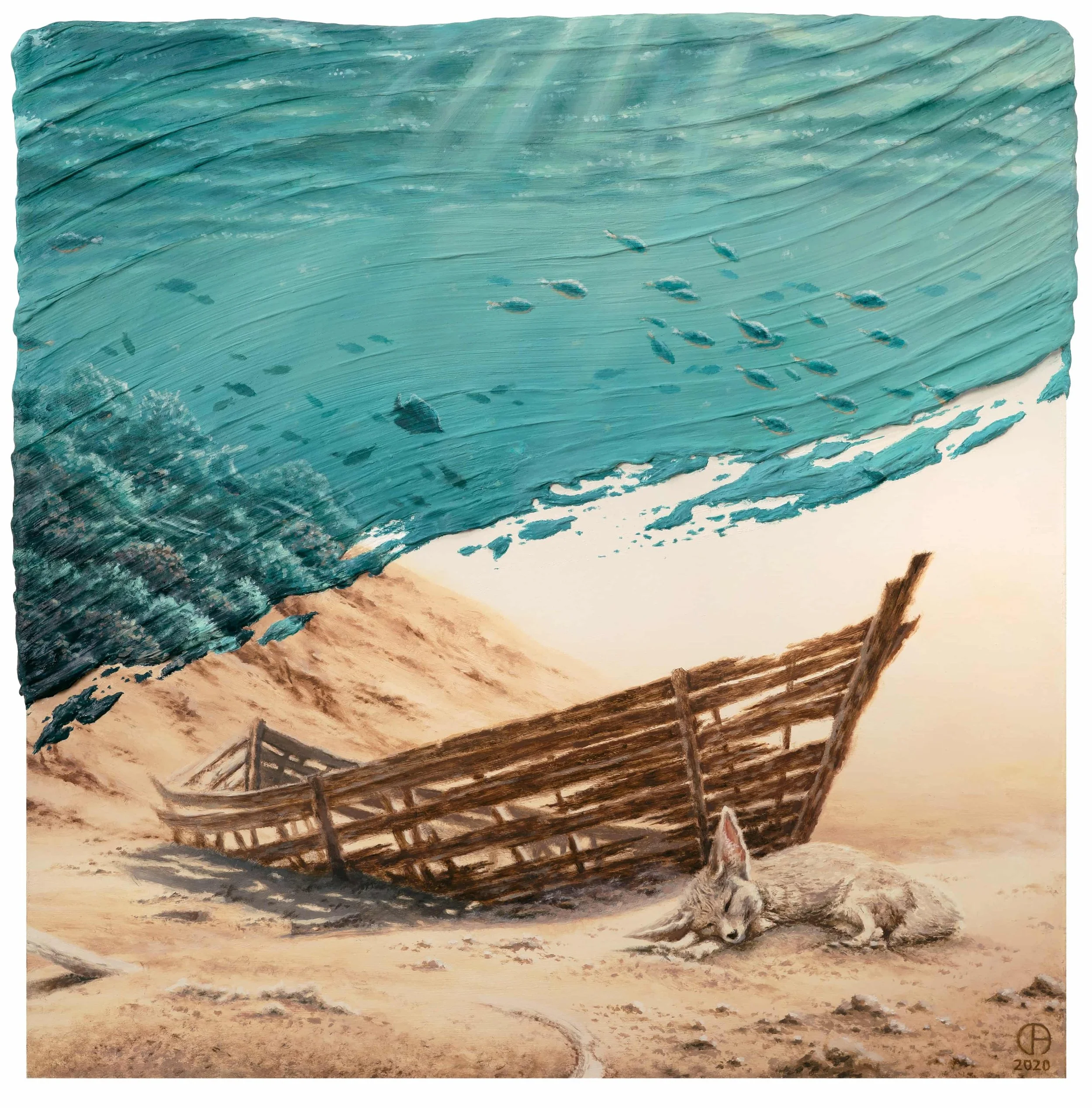 "Watershed" oil on 30x30cm wood (2020)