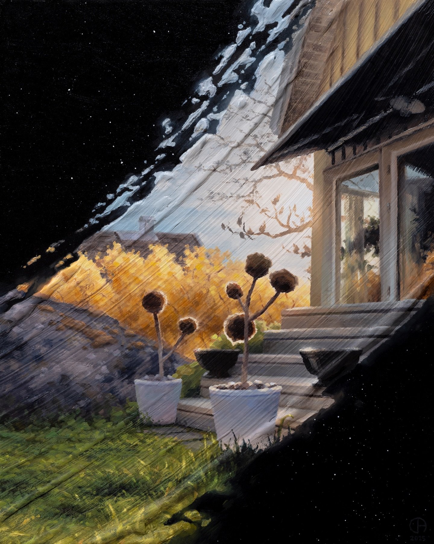 - a lil garden study i painted recently while working on new miniatures. The goal was to speed up the process by simplifying the brush work, retaining some of the roughness instead of getting too lost in the details. 
Really loved working on this for