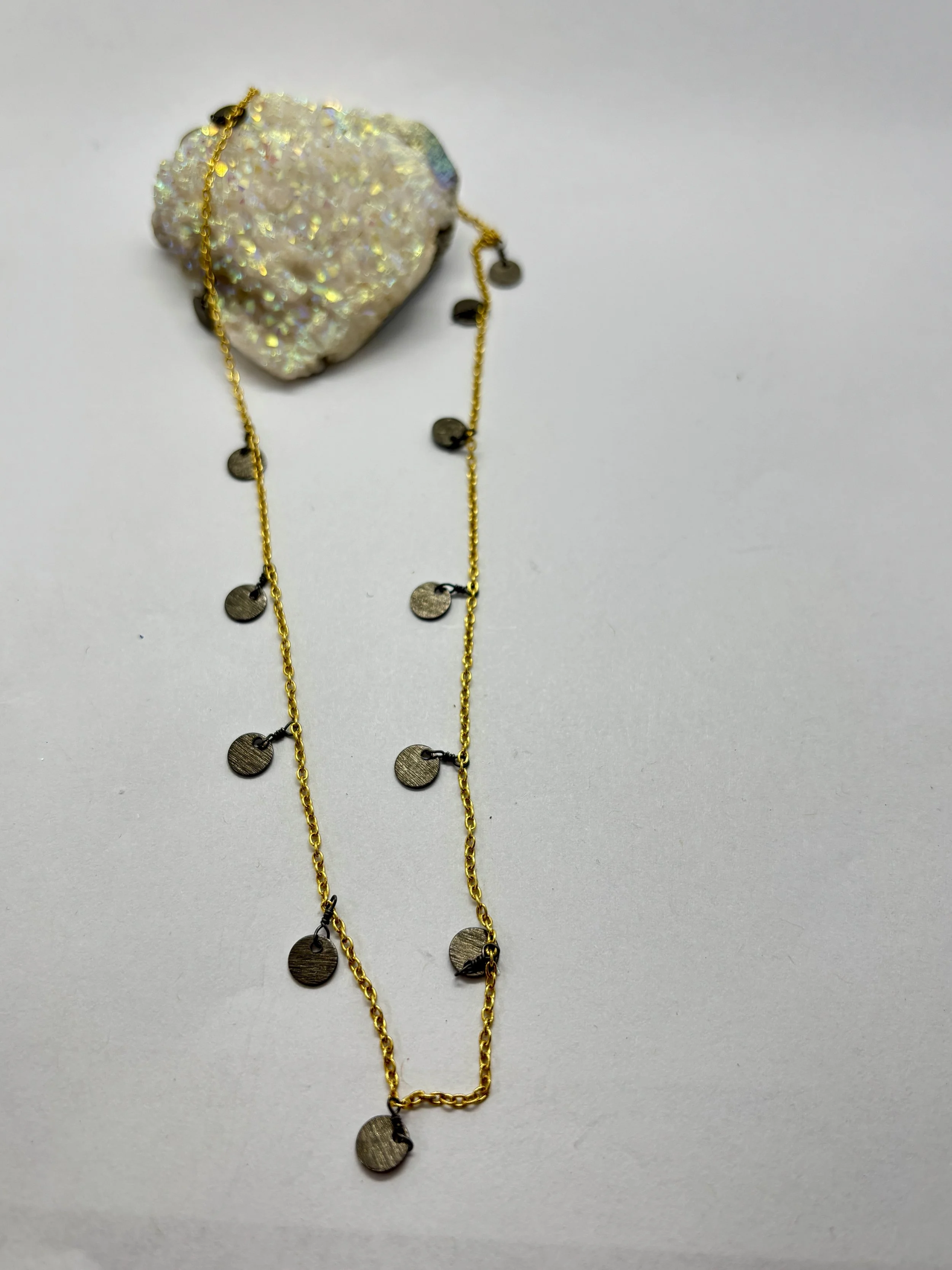 Gold and Oxidized Sterling Disc Necklace