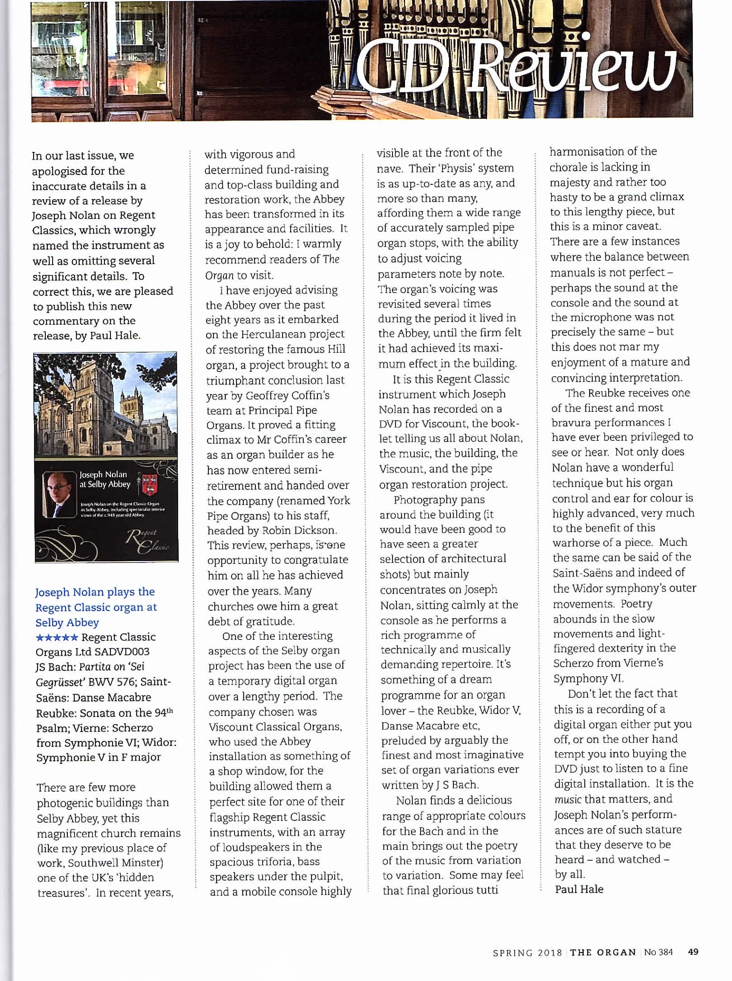 New 5 star review of DVD from Selby Abbey The Organ Magazine UK