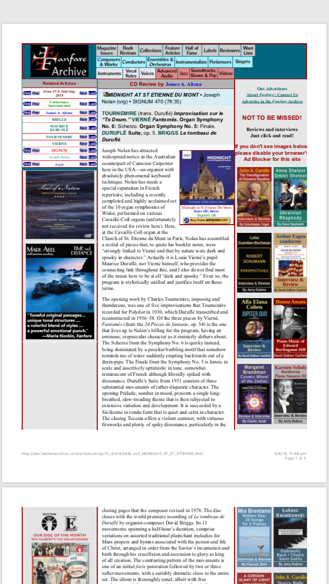 New review of Midnight at St Etienne, Paris in Fanfare, USA!