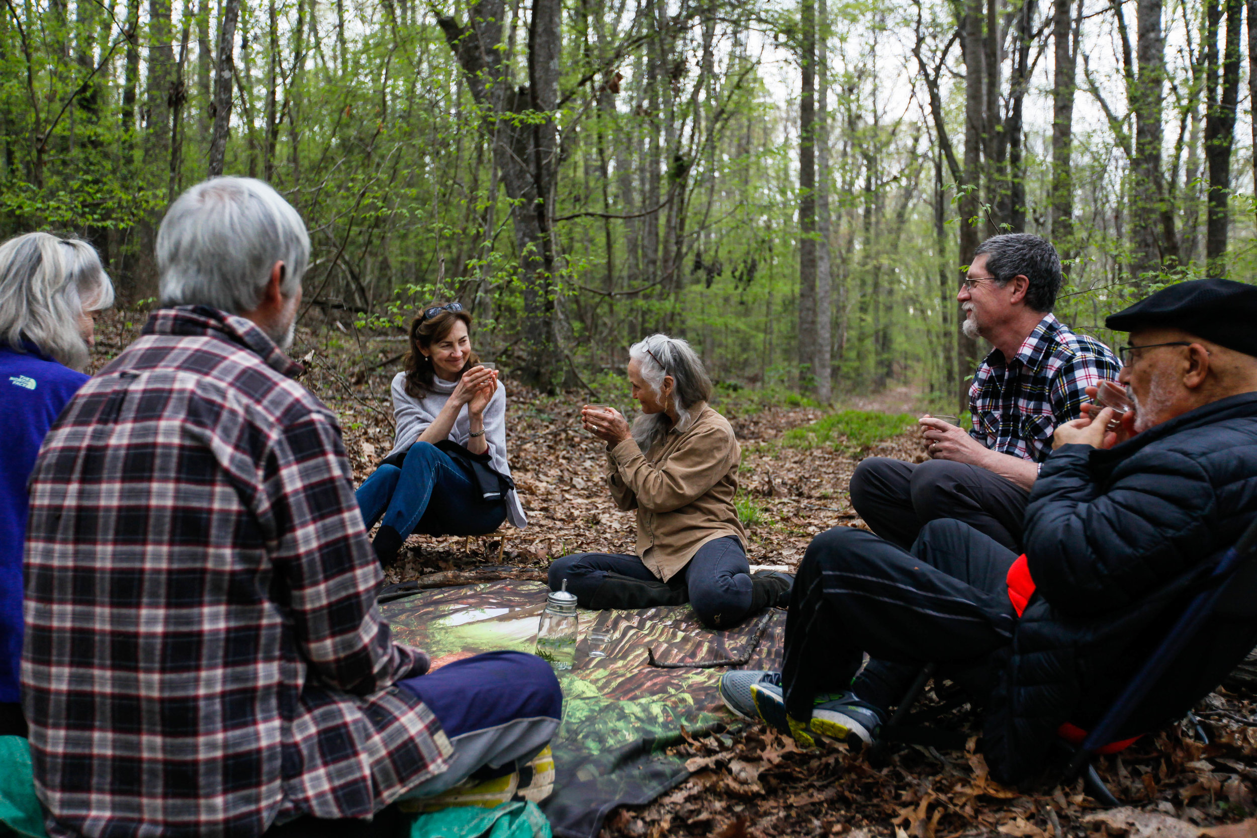  After spending some alone time with nature and spiritual questions to individually ponder, Tinsley regathers her group of friends for an afternoon of tea, companionship and contemplation at Earthsong on Saturday, April 7, 2018. 