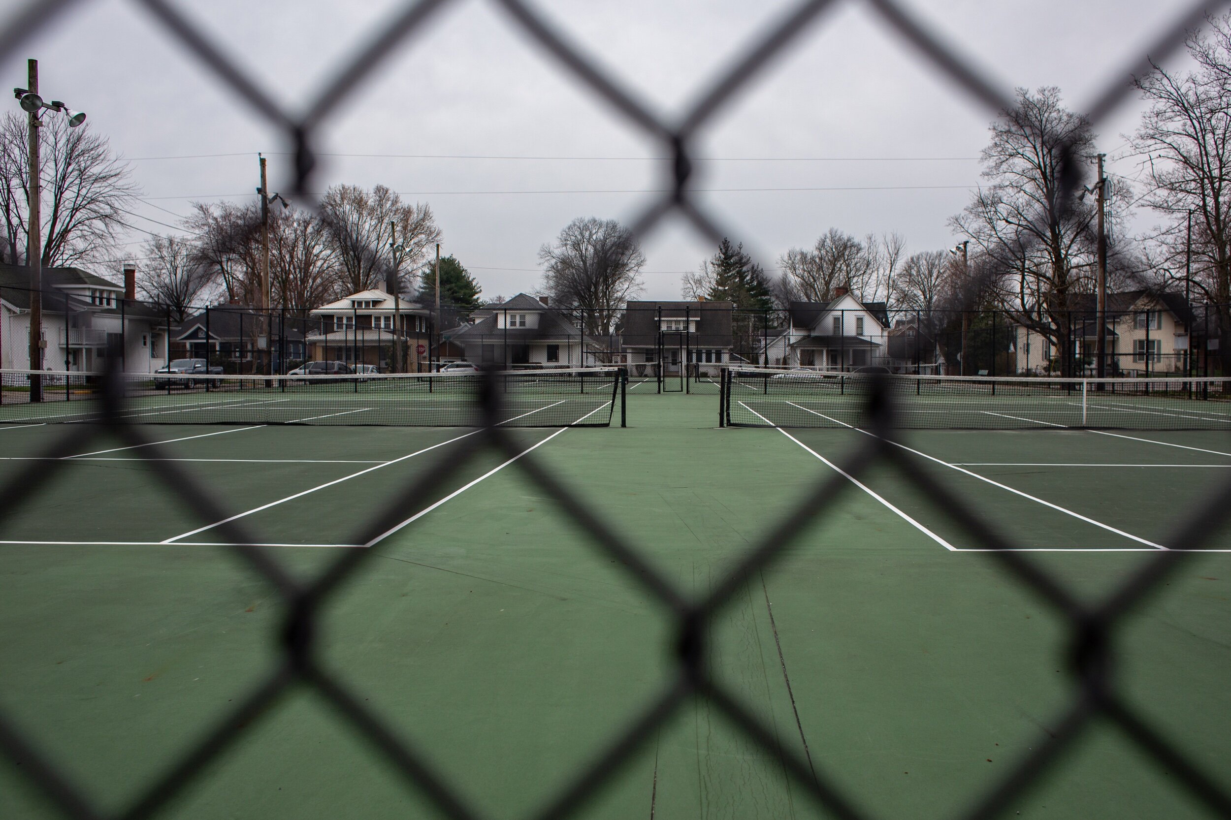 An empty tennis court near Tenth Street Elementary in Jasper. 