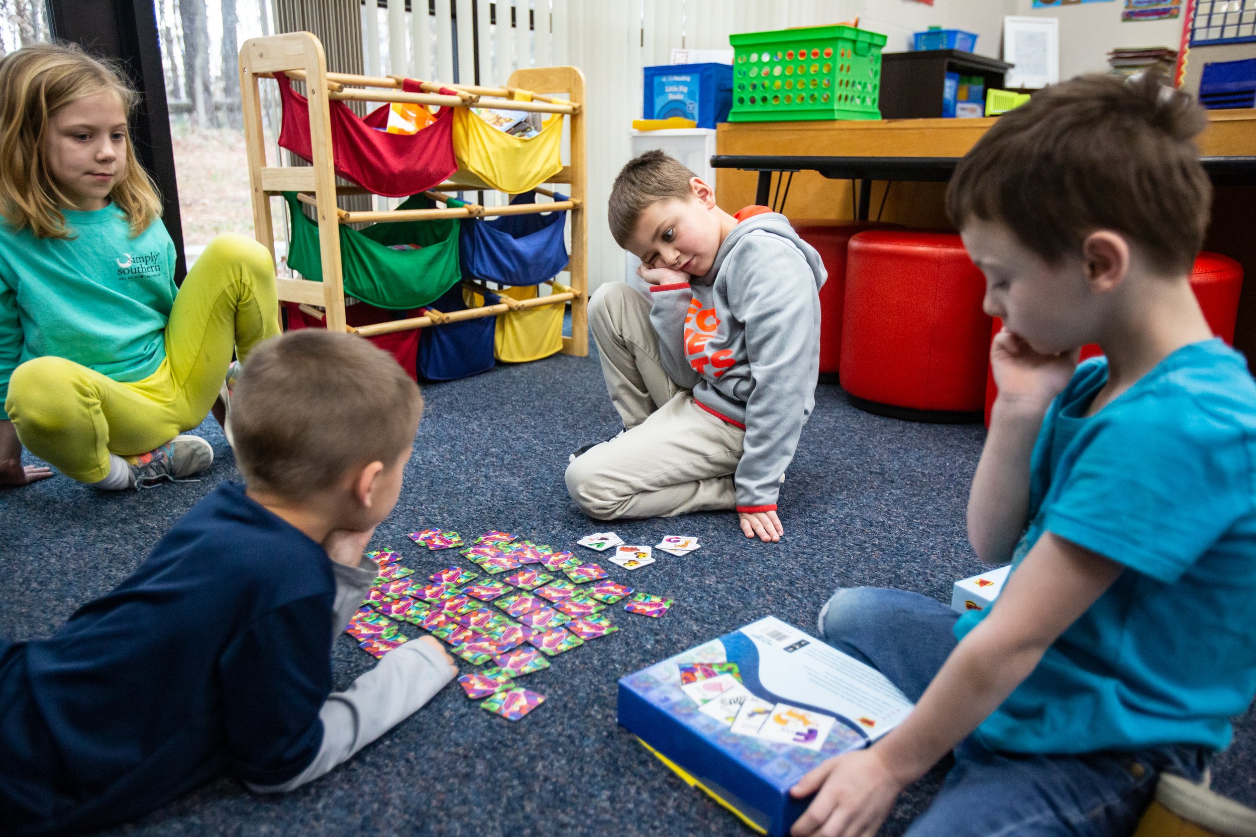  Cale Rohleder, left, Hallie Nordhoff, Grady Breitwieser and Derick Birk play a memory game at Pine Ridge Elementary School on Wednesday, Feb. 12 2020. 