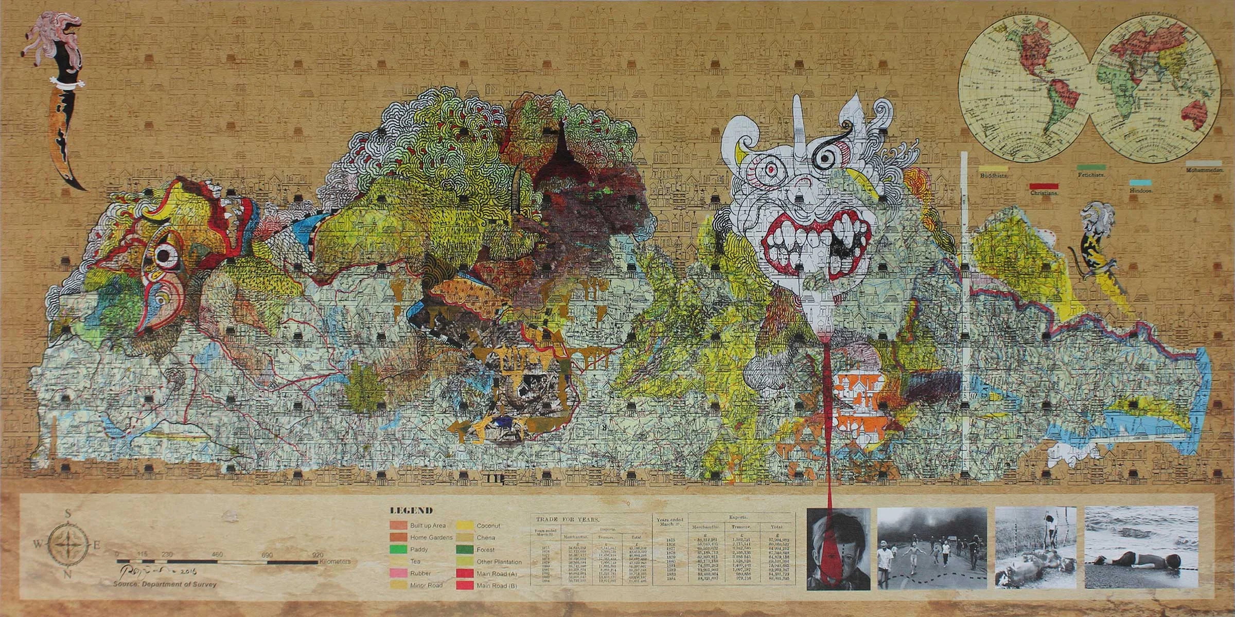 Pala Pothupitiye, Legends , 2015-2016. Acrylic and acrylic ink on archival print on archival canvas, 50 x 100cm