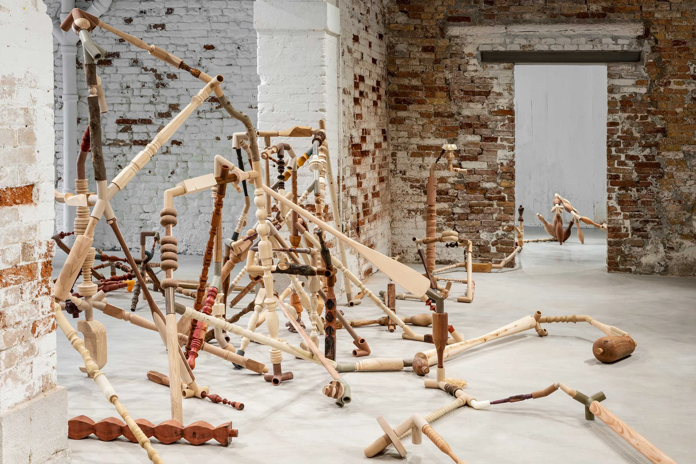 Negotiated Differences (detail), carved wood and 3D-printed forms in wood, metal, and plastic, dimensions variable . Installation view of Shirley Tse: Stakeholders, Hong Kong in Venice , 2019. Image by Ela Bialkowska, OKNOstudio. Courtesy of M+ and the artist