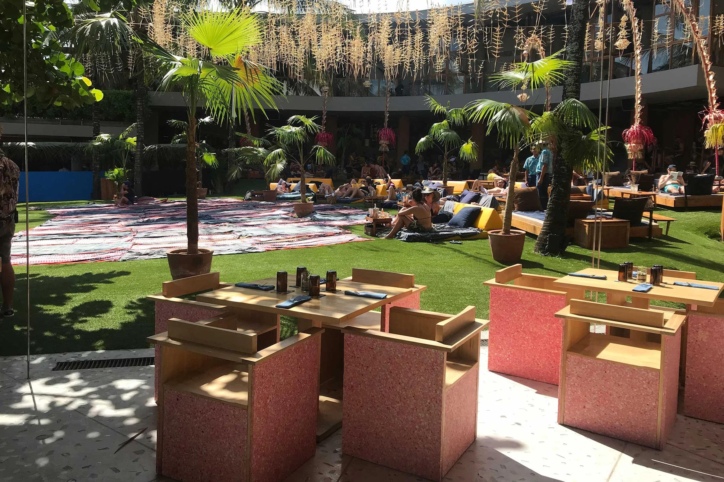 Ijen, Potato Head’s zero waste-to-landfill restaurant, features chic terrazzo-style chairs made from plastics pressed with upcycled styrofoam created in Sustainism Lab. Image by Alison Tan