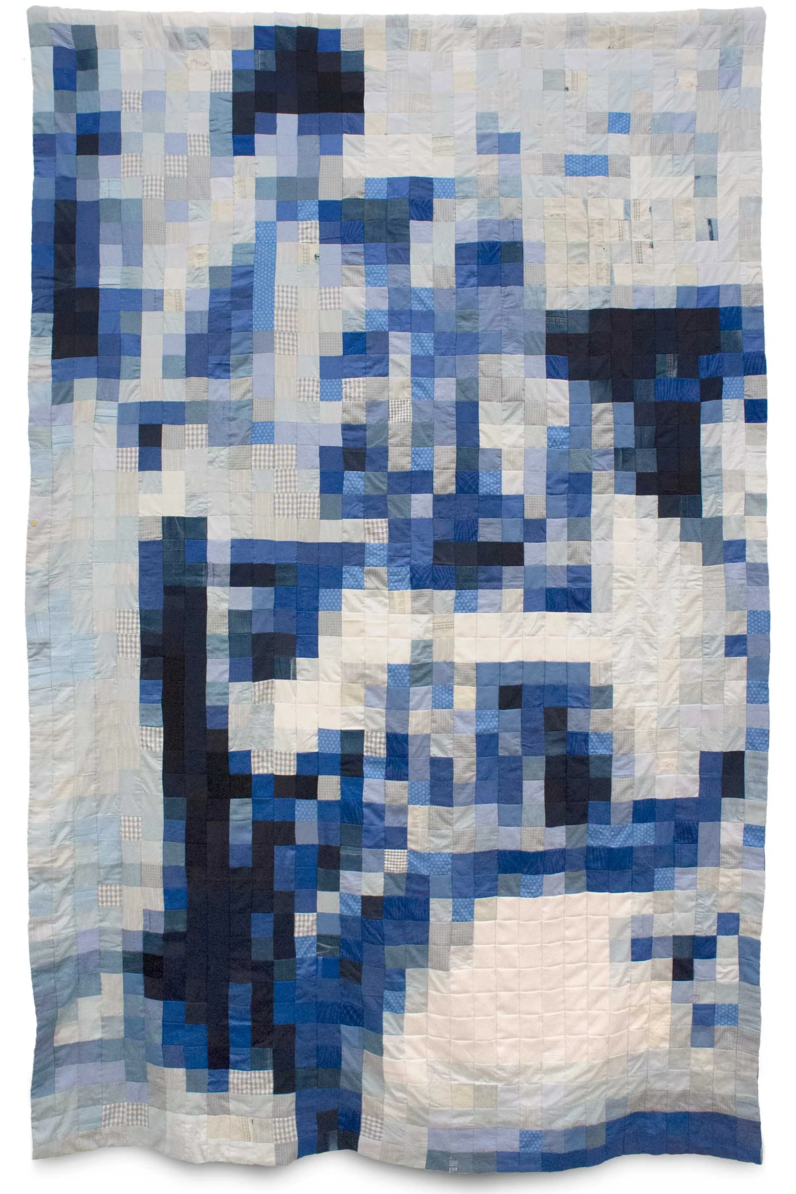 Võ Trân Châu, Blue, 2018, Used clothes, thread, 93.3 x 60.2 inches. Image courtesy of the artist and Galerie Quynh, Ho Chi Minh City, Vietnam.