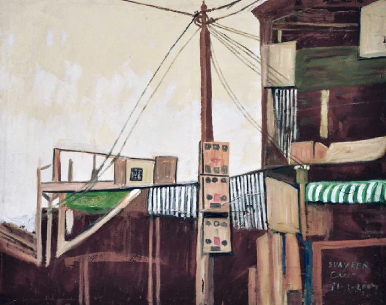 Svay Ken,  Electrical Lines , 2007. Oil painting on canvas, 100 x 80cm. Image courtesy of Larry Strange and the artist