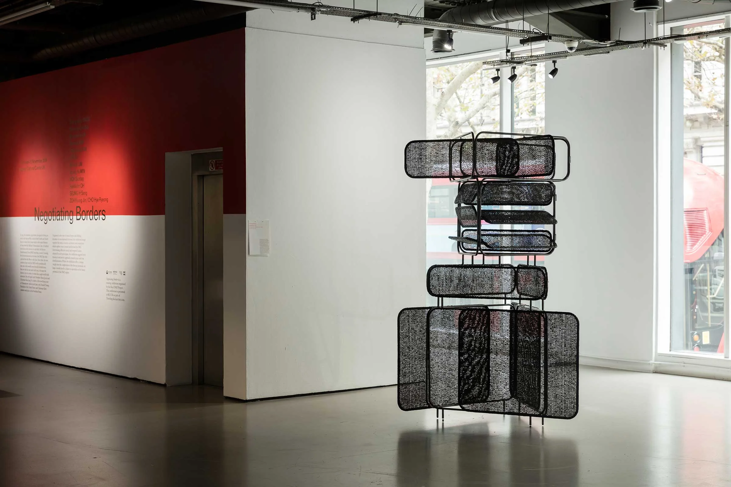 Installation view of Negotiating Borders (2019) at the Korean Cultural Centre UK. Image by Dan Weil. Courtesy of the artists and the Korean Cultural Centre UK