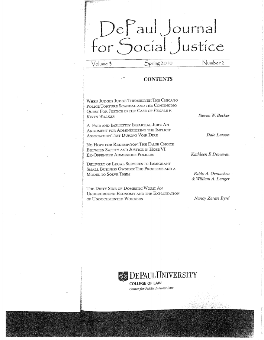 DePaul Journal for Social Justice. The Case of People v. Keith Walker