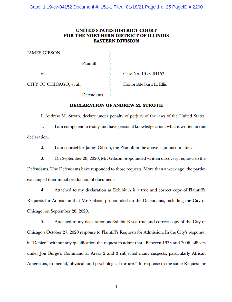Gibson v City of Chicago, Stroth Declaration