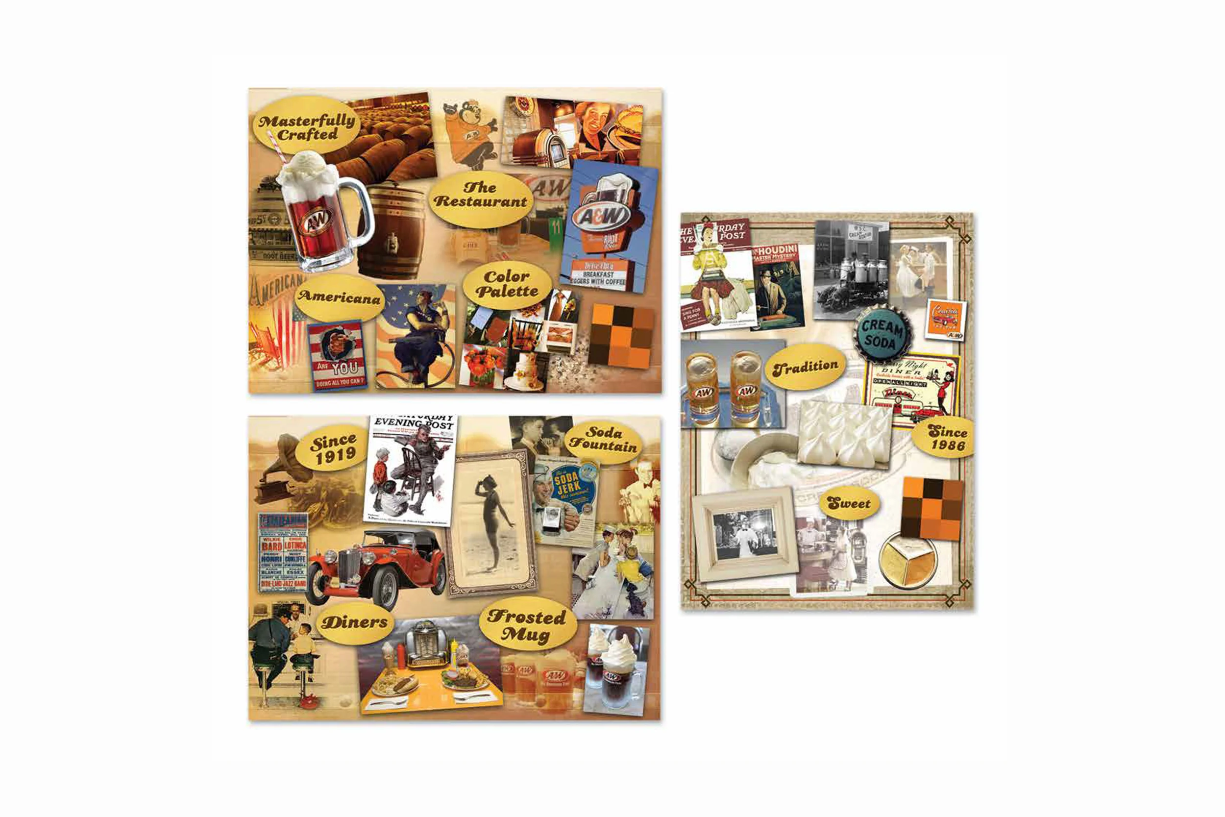  We eventually made brand guide boards to establish what A&amp;W brand as a whole should look like and then moved forward with the new layouts above which were released into market in 2010 and remain in market today. 