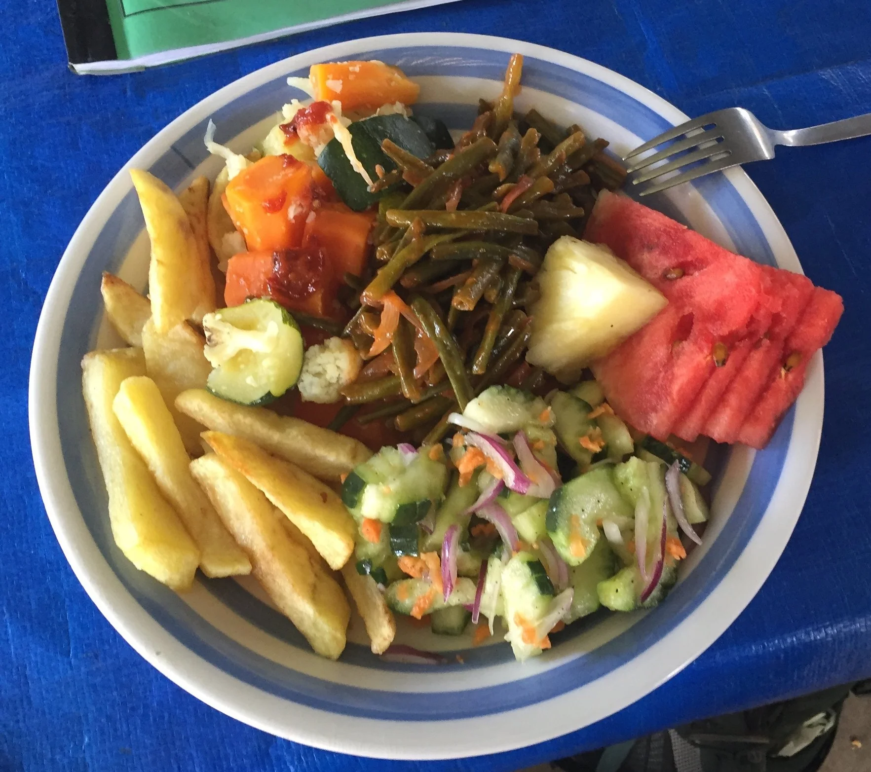 A typical meal provided by our program. These meals were cooked by local chefs that traveled with use when you did field studies.