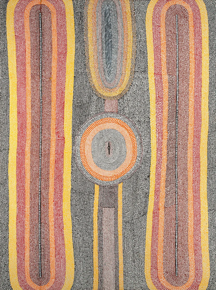 Untitled , 1991 Bears artist’s signature, dimensions, Duncan Kentish catalogue number 040/91 and ‘Commissioned by Duncan Kentish’ on the reverse Synthetic polymer paint on linen 137 x 101.5cm Provenance: Painted in Fitzroy Crossing, Western Australia in 1991 Commissioned by Duncan Kentish Duncan Kentish Fine Art, Adelaide Private Collection of the late Duncan Kentish, Adelaide Acquired: Art Gallery of Western Australia, Perth, Western Australia