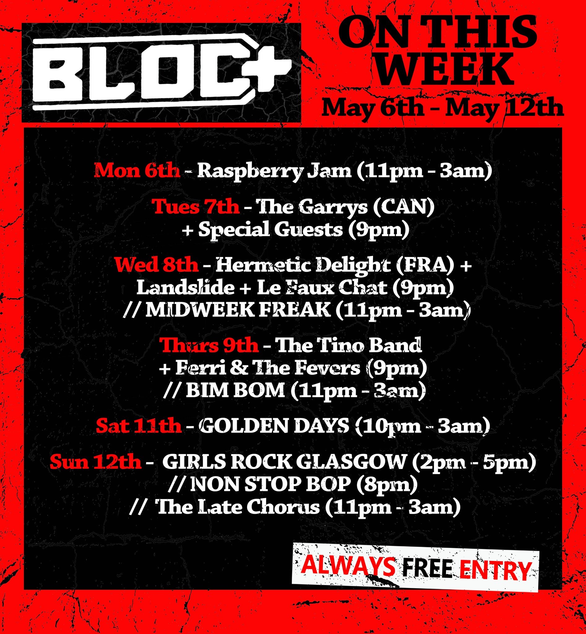 🔥THIS WEEK AT BLOC+🔥

Are you still mapping out your week? 🤔 Check out our awesome lineup of clubs, jams, and gigs featuring both local and international artists. 😎

⏰ OPEN LATE ALL WEEK ⏰
🎟️ ALWAYS FREE ENTRY 🎟️