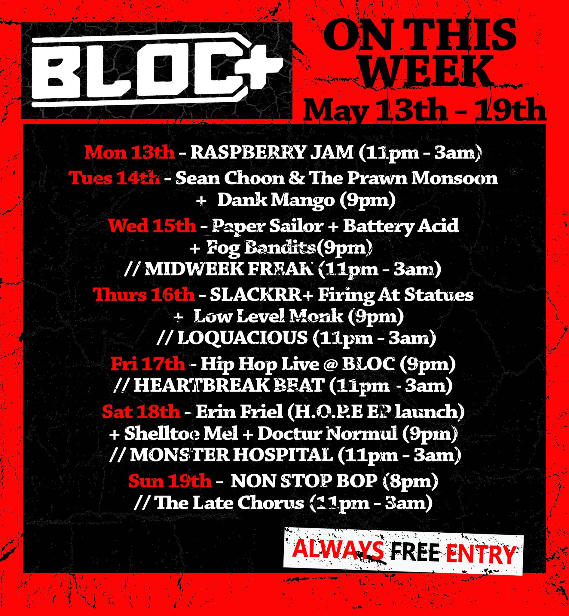 Do you have a favourite memory from Bloc+? 👀

We're bringing you an excellent lineup of live music, DJ sets, and jam nights to keep you moving all week long, don't miss out! 😎 

🎟️ ALWAYS FREE ENTRY 🎟️