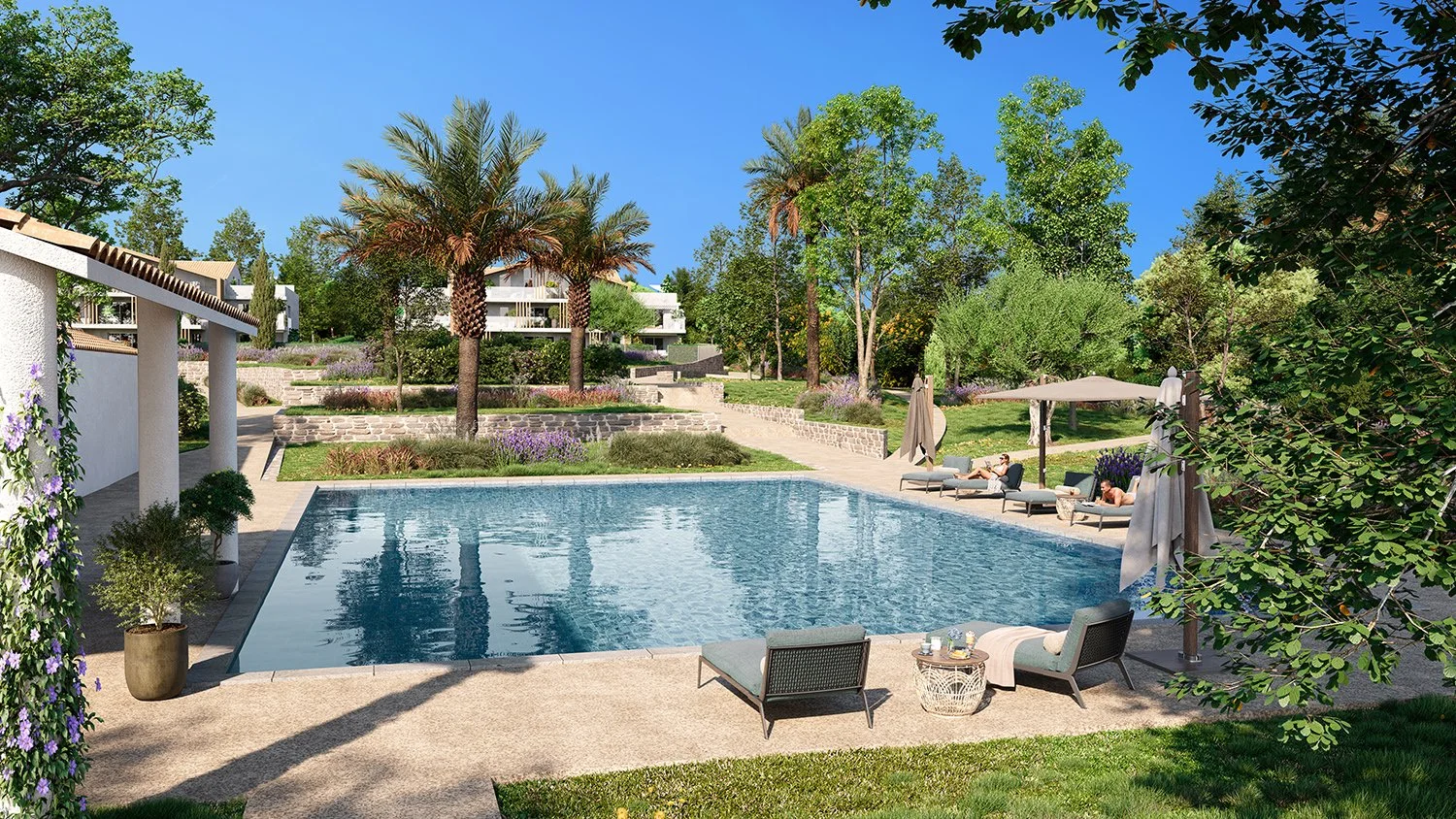 LA CIOTAT - LE DOMAINE DU BAGUIER - T3 DE 73,50M2 - REZ DE JARDIN - APERÇU MER - TERRASSE ET JARDIN 274M2 - PARC PRIVE DE 3 HECTARES - PISCINE - 618 000€