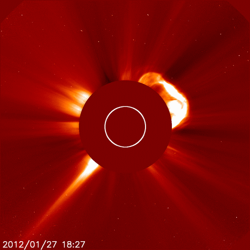 A Coronal mass ejection leaving the sun ( CME) 