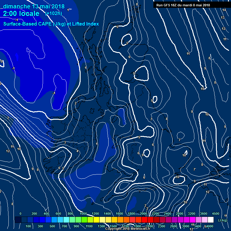 Unstable air over the northwest of Ireland and good cape on Saturday night and Sunday morning which could lead to a few slow moving heavy showers developing into thunderstorms