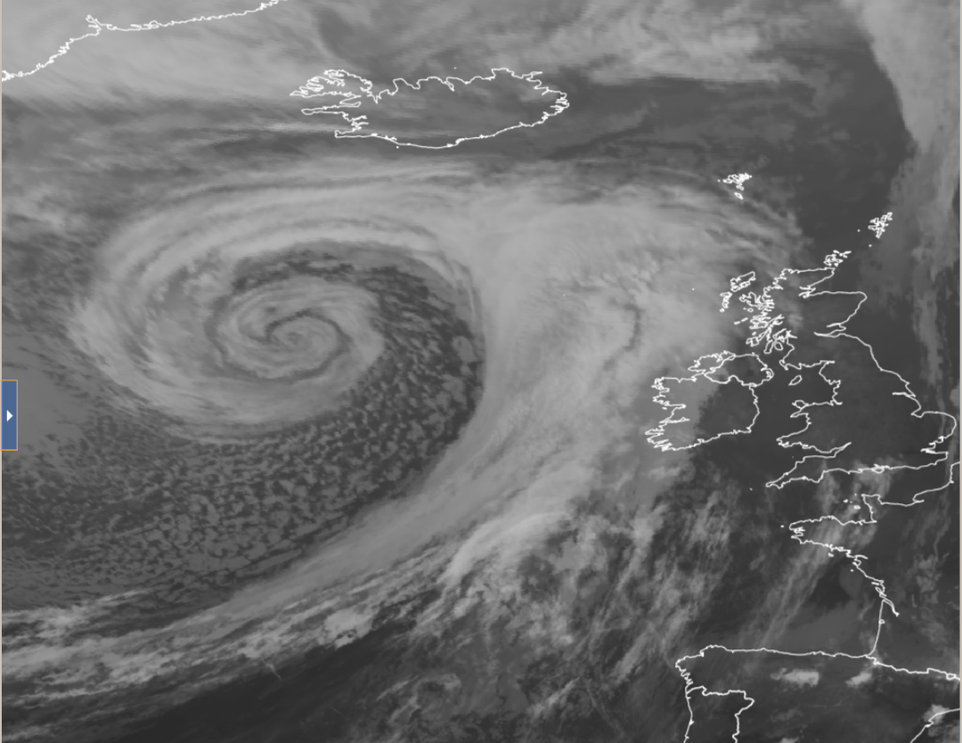 Impressive view of a vortex of the coast of Ireland this morning which has formed on the area of low pressure 