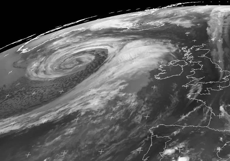 Impressive view of a vortex of the coast of Ireland this morning which has formed on the area of low pressure