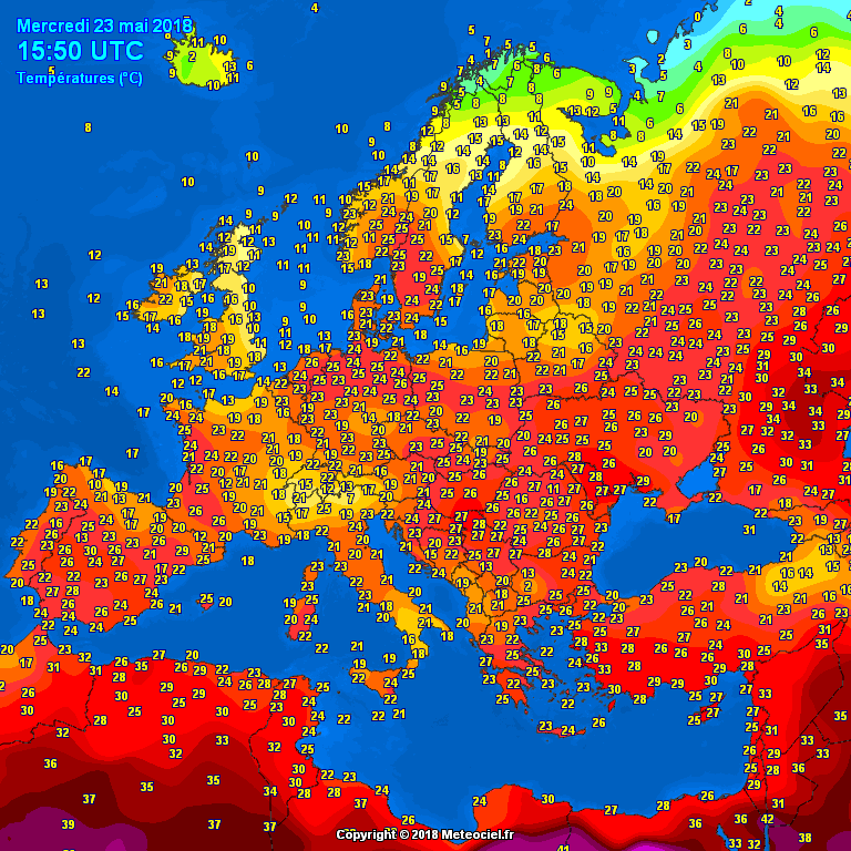 Temperatures into the mid to high 20s across Europe this afternoon