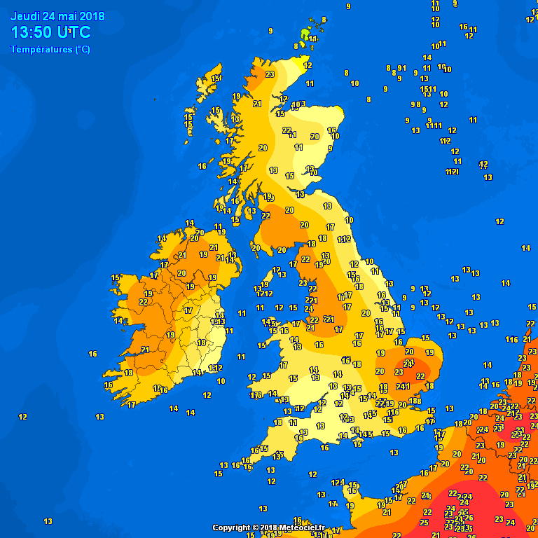 Temperatures into the low 20s across Ireland this afternoon