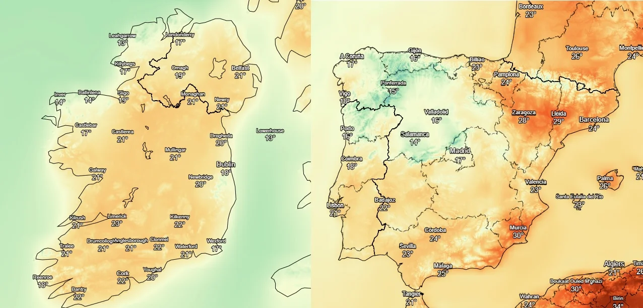Ireland warmer than parts of Spain and Portugal toda y 