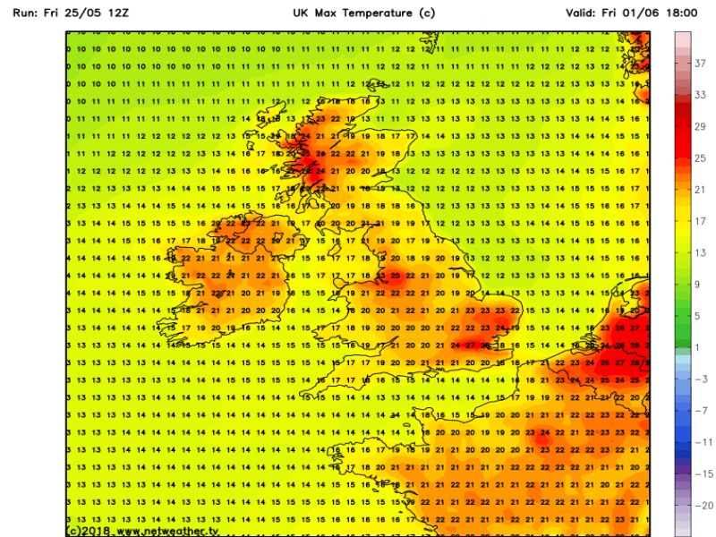 IRISH BANK HOLIDAY WEEKEND FORECAST - TEMPERATURES IN THE LOW 20S AND SUNNY
