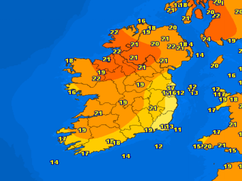 WARMEST DAY OF THE YEAR IN THE NORTHWEST OF IRELAND AND DONEGAL WARMER THAN PARTS OF SPAIN AND PORTUGAL