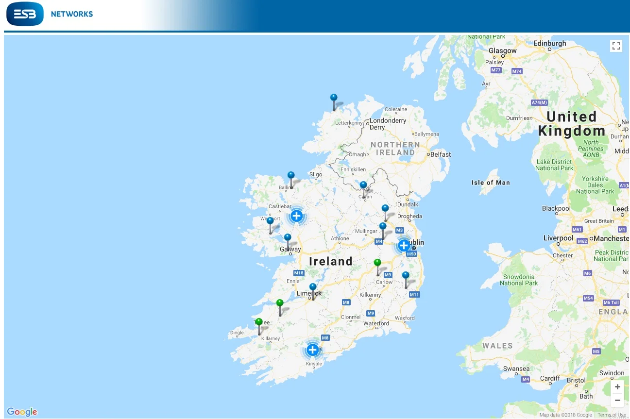 Latest power cut around Ireland