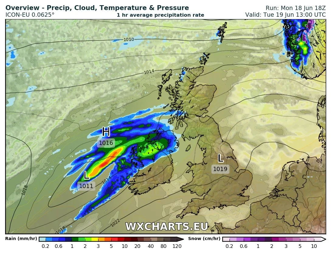 Rainfall at 1pm Tuesday