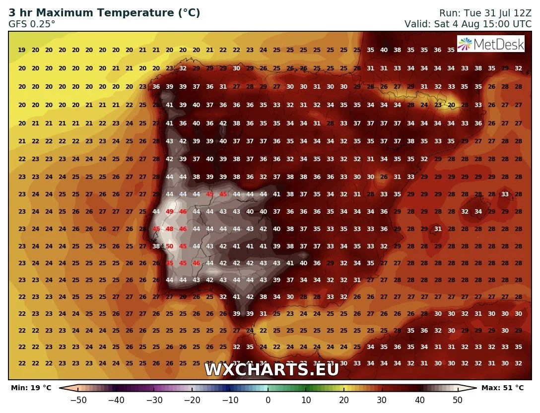 Extreme temperatures over Iberia for the rest of this week, weekend and early next week