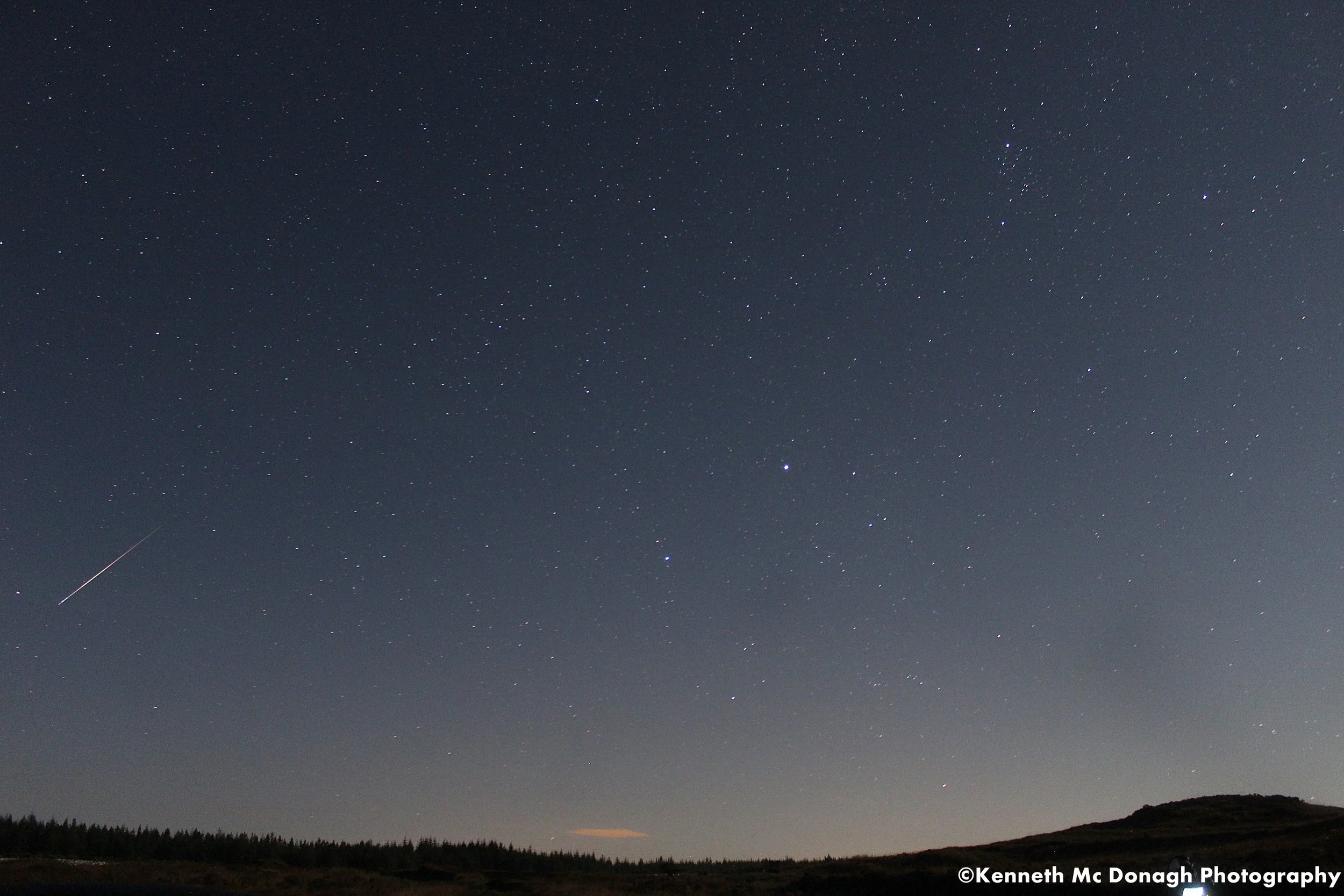Perseid meteor with a strong moon Photo Donegal Weather Channel. Location Donegal Ireland