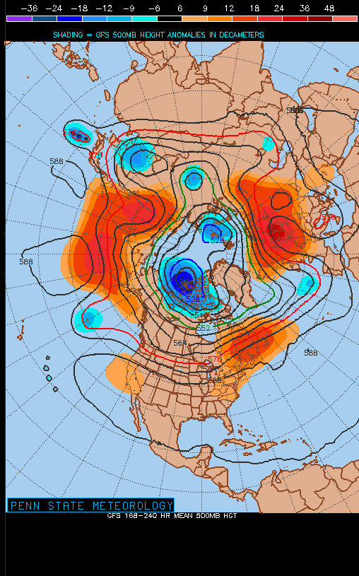 ECMWF 500mbr 00z Height Anomaly Charts