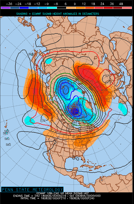 GFS 500mbr 00z Height Anomaly Charts