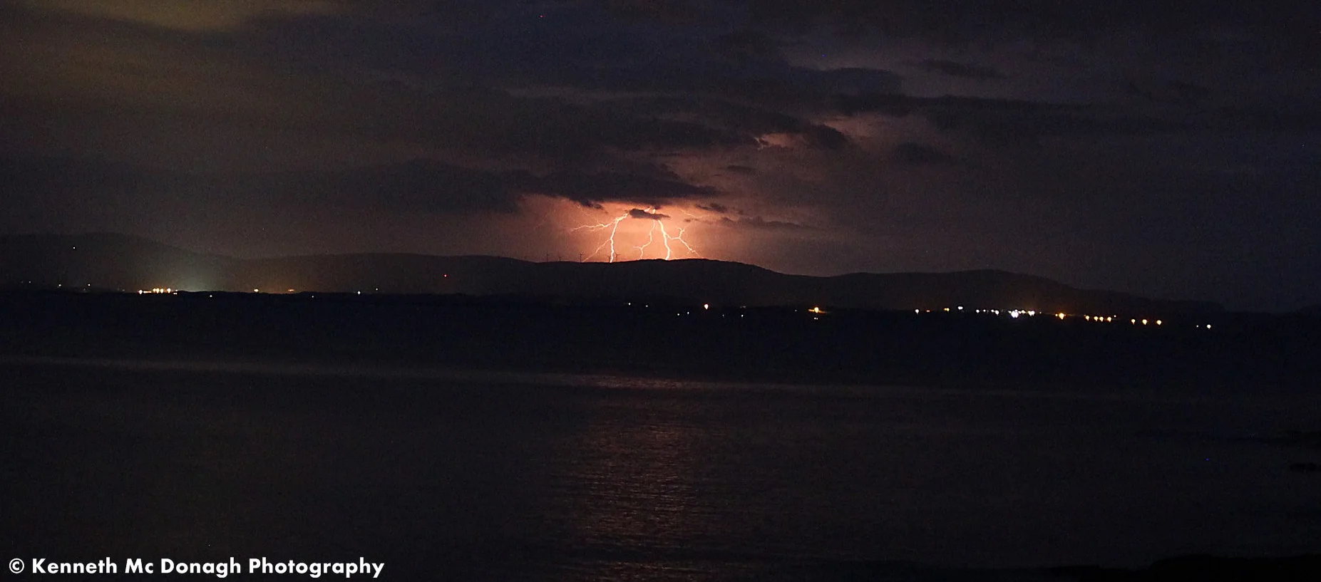 Double Lightning strike from  Creevy Co.Donegal over looking Donegal Town and the Bluestack Mountains