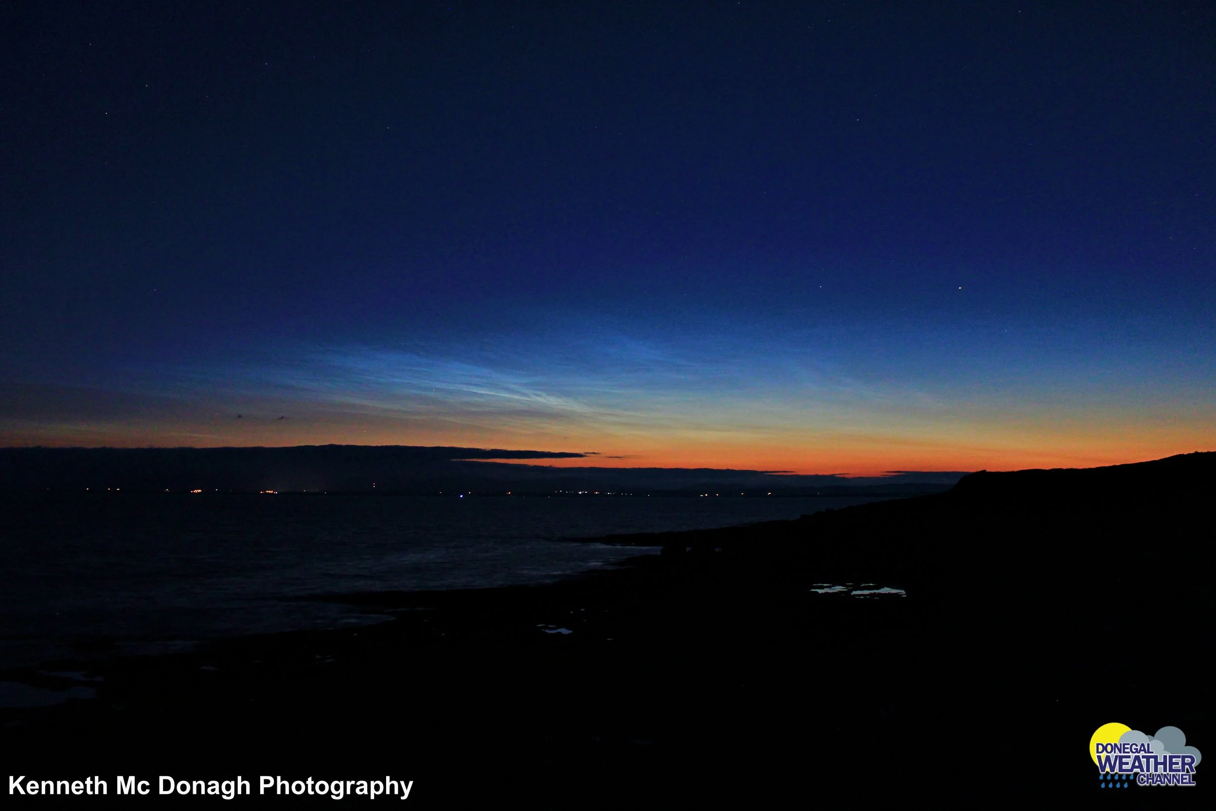 Noctilucent clouds display from Creevy, Donegal, Ireland.