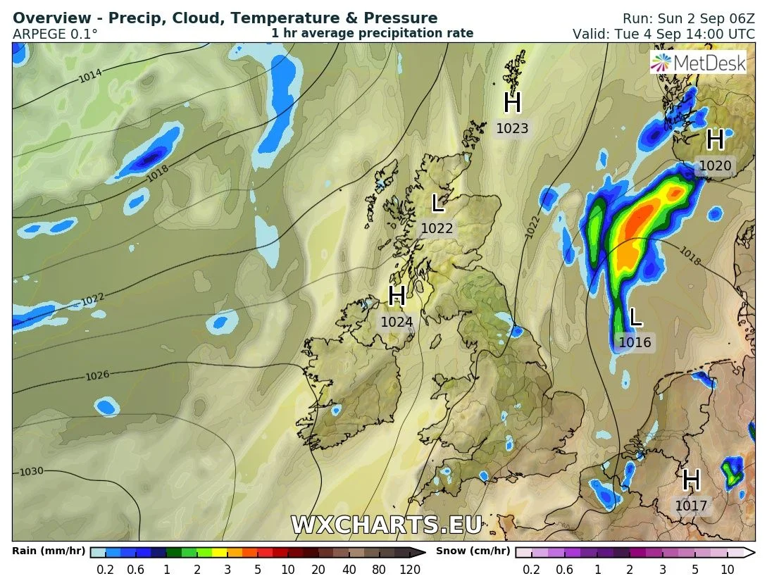 Some sunny spell on Tuesday with cloud increasing later in the day