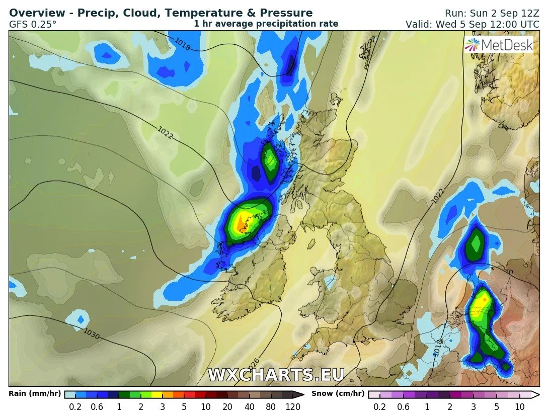Rain moving into the northwest on Wednesday midday